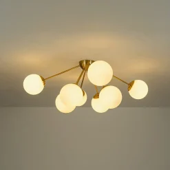 8-Light Opal Glass Bubble Sputnik Semi Flush Chandelier