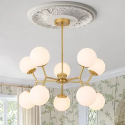 10-Light Opal Glass Globe Bubble Sputnik Branch Chandelier