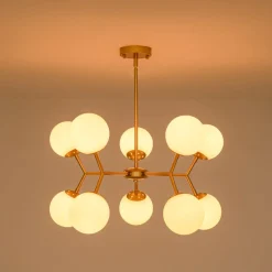 10-Light Opal Glass Globe Bubble Sputnik Branch Chandelier