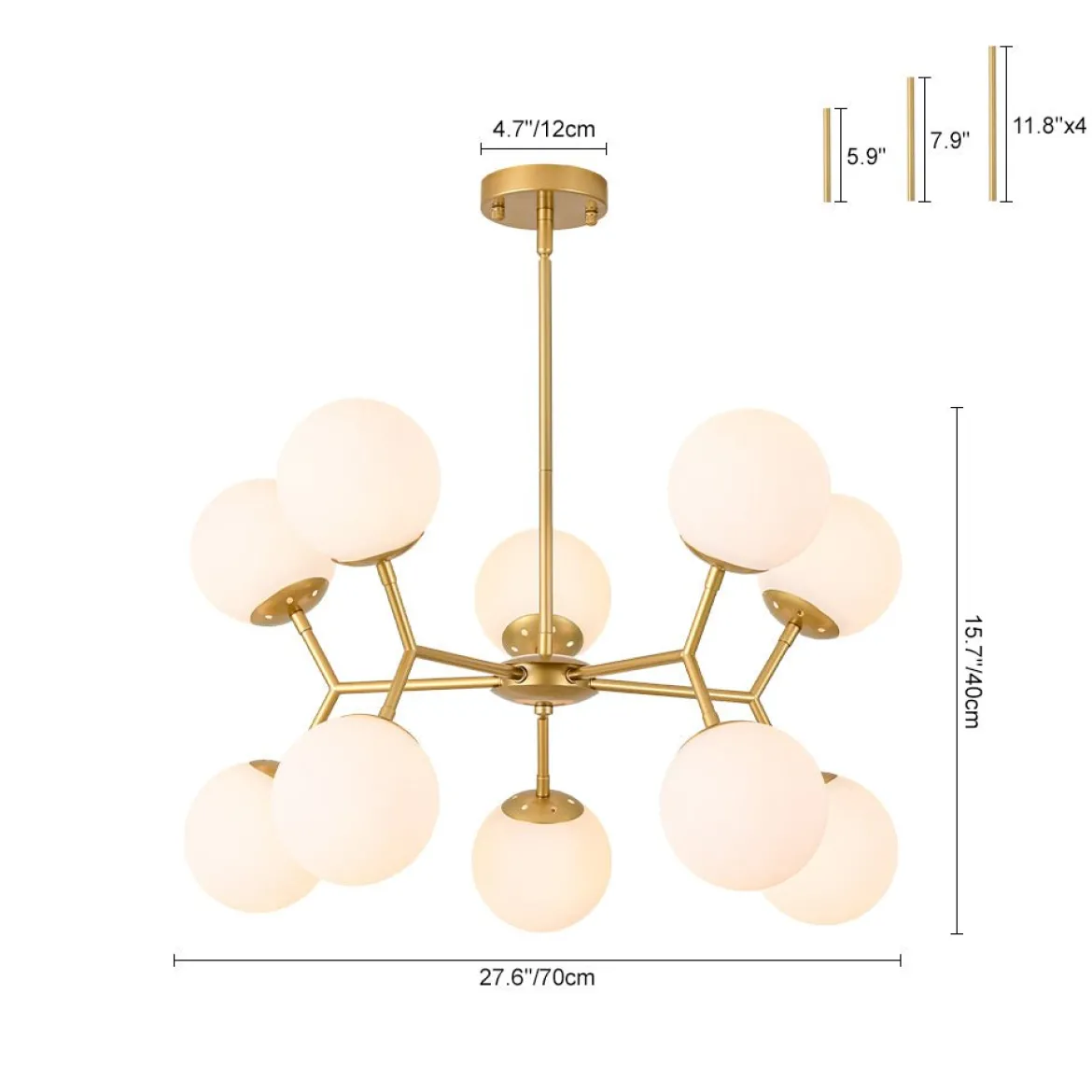 10-Light Opal Glass Globe Bubble Sputnik Branch Chandelier