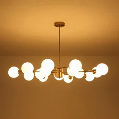 15-Light Opal Glass Globe Bubble Sputnik Branch Chandelier