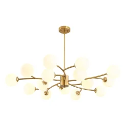15-Light Opal Glass Globe Bubble Sputnik Branch Chandelier