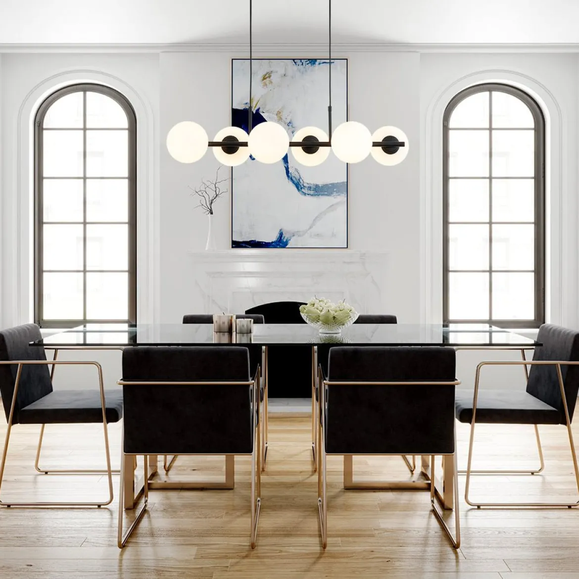 6-Light Opal Glass Globe Linear Island Chandelier