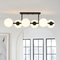 6-Light Opal Glass Globe Linear Island Chandelier