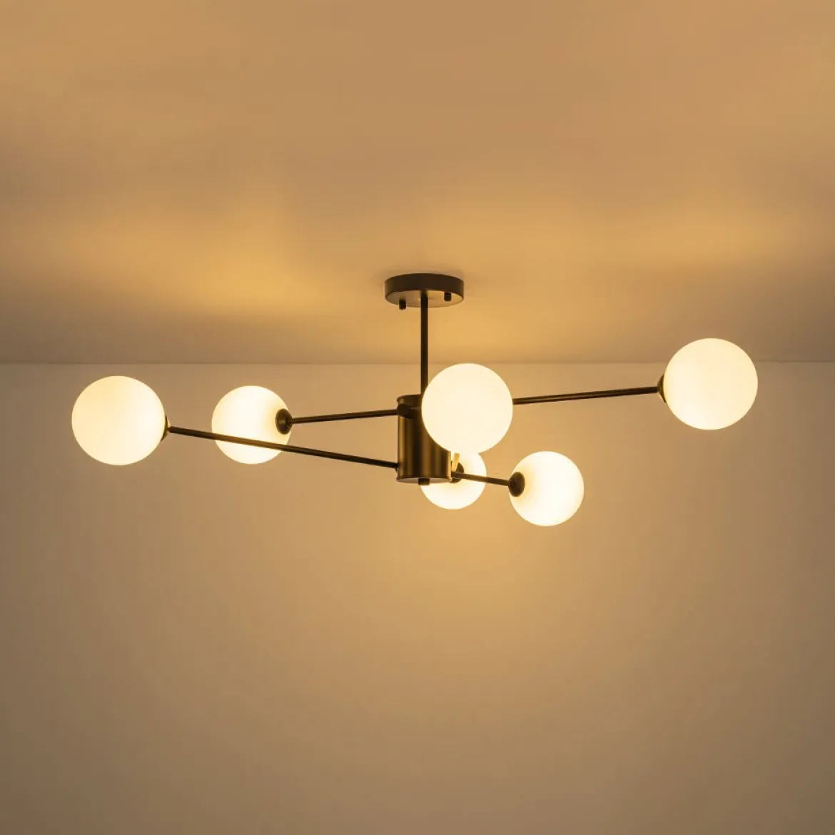 6-Light Opal Glass Globe Linear Sputnik Semi Flush