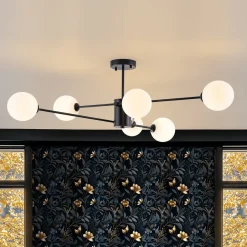 6-Light Opal Glass Globe Linear Sputnik Semi Flush