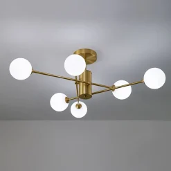 6-Light Opal Glass Globe Linear Sputnik Semi Flush