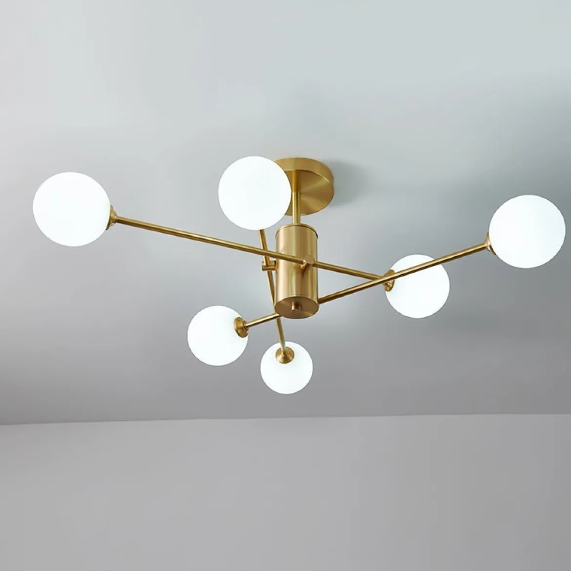 6-Light Opal Glass Globe Linear Sputnik Semi Flush