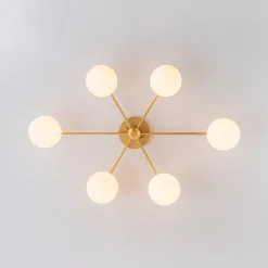 6-Light Opal Glass Globe Linear Sputnik Semi Flush Chandelier