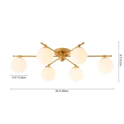 6-Light Opal Glass Globe Linear Sputnik Semi Flush Chandelier
