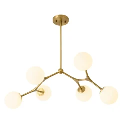 6-Light Opal Glass Globe Linear Branch Sputnik Chandelier