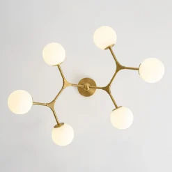 6-Light Opal Glass Globe Linear Branch Sputnik Chandelier