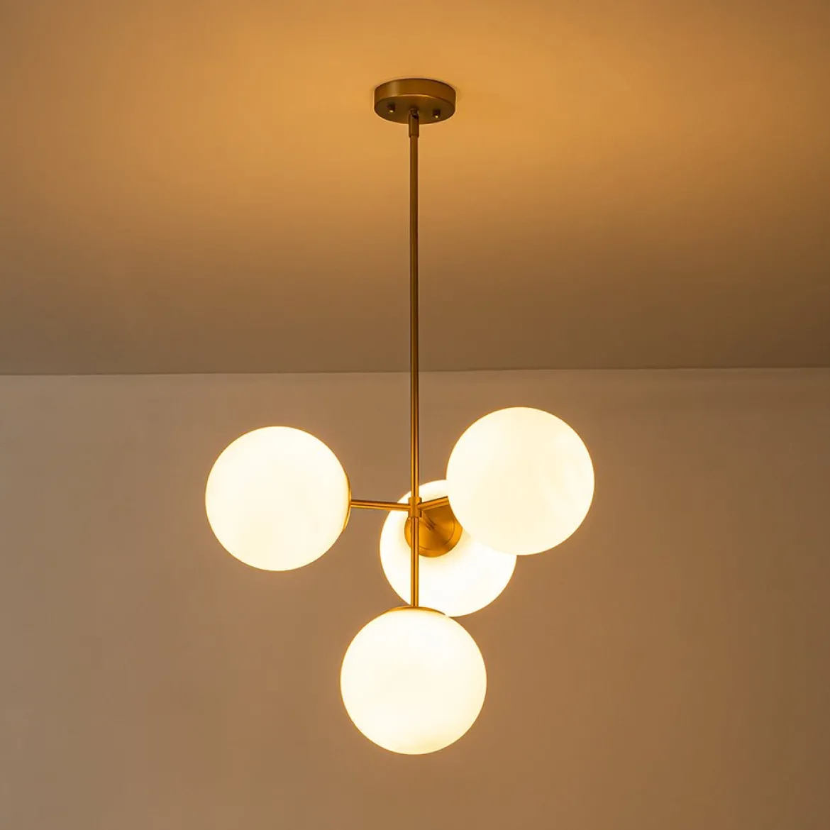 4-Light Opal Glass Globe Sputnik Semi Flush Chandelier