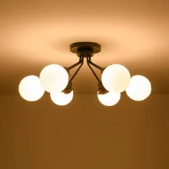 6-Light Opal Glass Globe Sputnik Semi Flush Mount