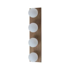4-Light Opal Glass Linear Wooden Semi Flush Mount / Wall Light