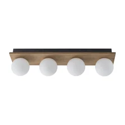 4-Light Opal Glass Linear Wooden Semi Flush Mount / Wall Light