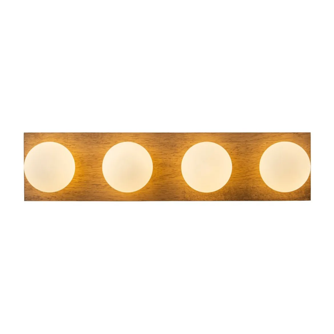 4-Light Opal Glass Linear Wooden Semi Flush Mount / Wall Light