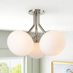 3-Light Opal Glass Sphere Semi Flush Mount Light