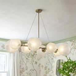 8-Light Opal Swirl Glass Globe Branch Island Chandelier