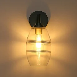 1-Light Oval Clear Embossed Glass Vanity Wall Sconce