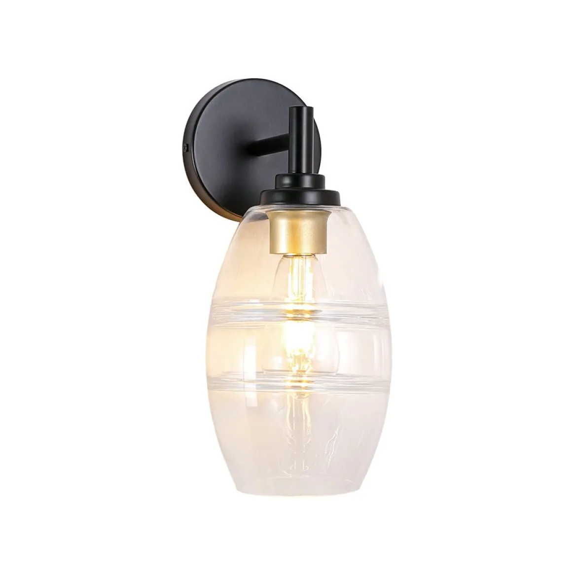1-Light Oval Clear Embossed Glass Vanity Wall Sconce