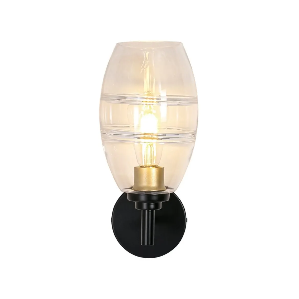 1-Light Oval Clear Embossed Glass Vanity Wall Sconce