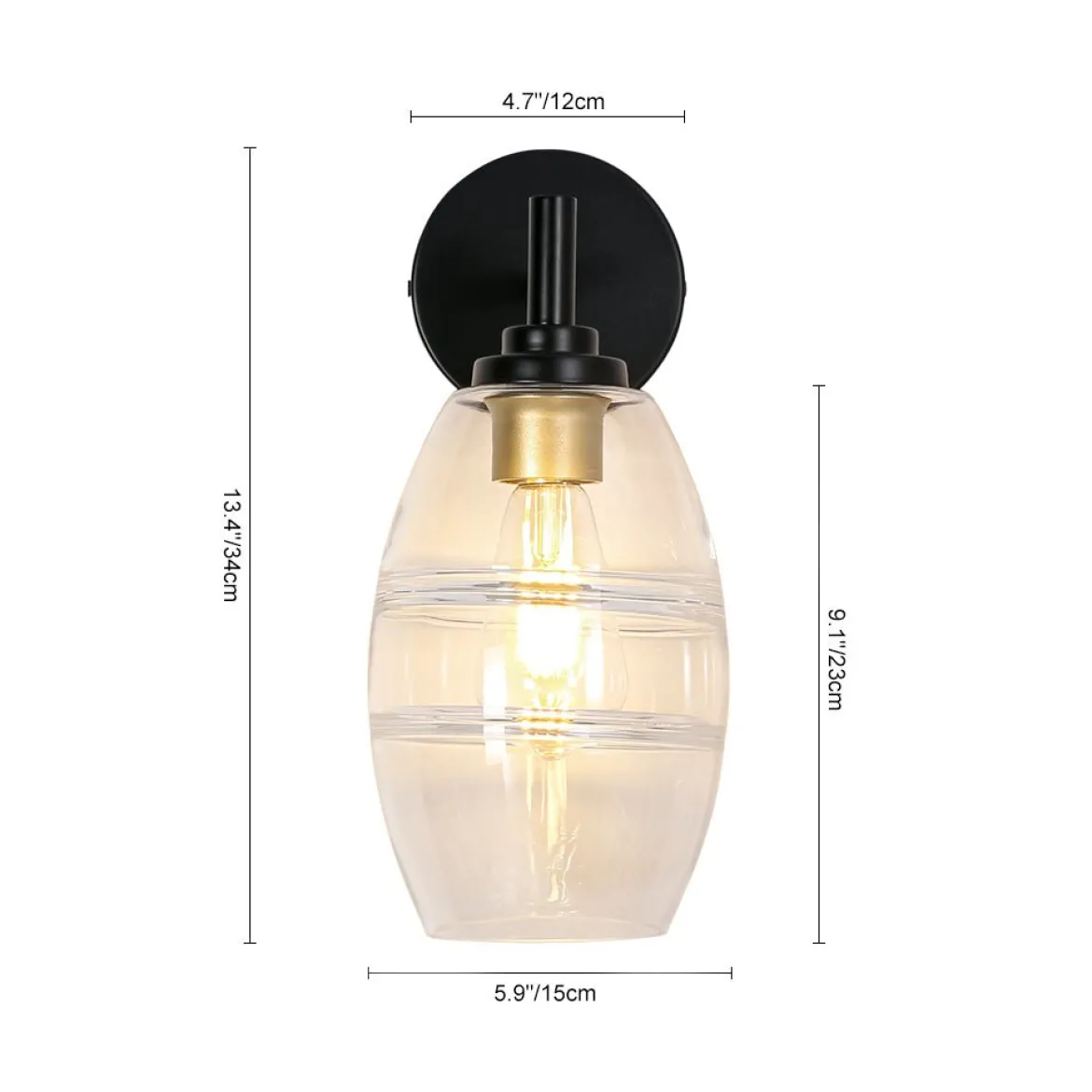 1-Light Oval Clear Embossed Glass Vanity Wall Sconce