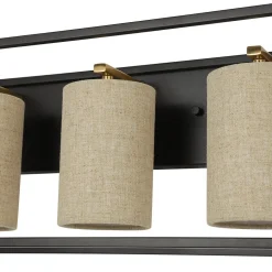 3-light Rectangular Black Frame Linen Wall Sconce