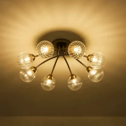 8-Light Ribbed Glass Bubble Sputnik Semi Flush Mount