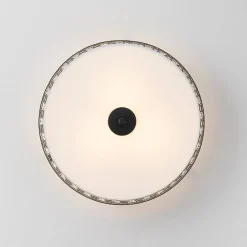 3-Light Round Drum Crystal Accented Fabric Flush Mount