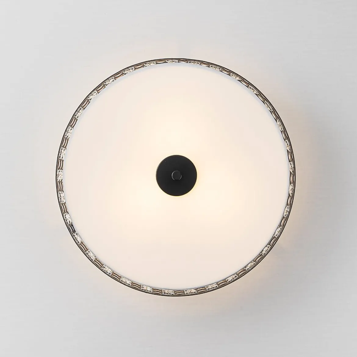 3-Light Round Drum Crystal Accented Fabric Flush Mount