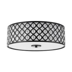 3-Light Round Drum Crystal Accented Fabric Flush Mount