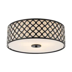 3-Light Round Drum Crystal Accented Fabric Flush Mount
