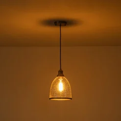 1-Light Seeded Glass Bell Dome Kitchen Pendant Light