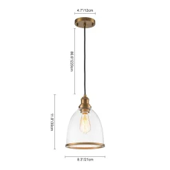 1-Light Seeded Glass Bell Dome Kitchen Pendant Light