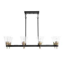 8-Light Seeded Glass Black Brass Linear Island Chandelier