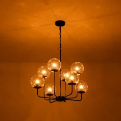 8-Light Seeded Glass Globe Round Sputnik Bubble Chandelier