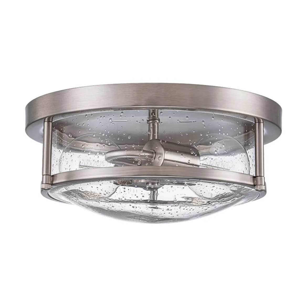 2-Light Seeded Glass Round Flush Mount Ceiling Light
