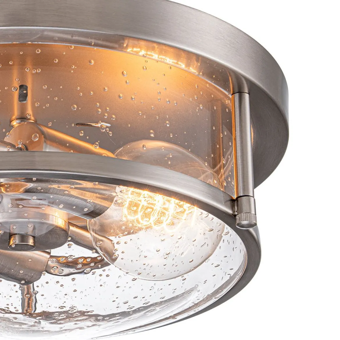 2-Light Seeded Glass Round Flush Mount Ceiling Light
