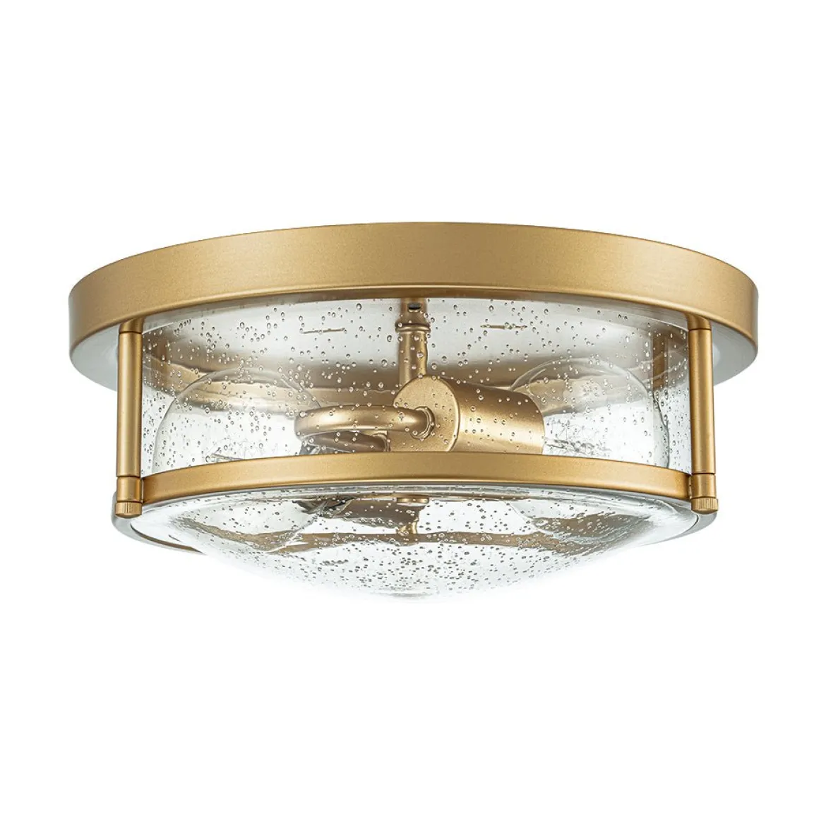 2-Light Seeded Glass Round Flush Mount Ceiling Light