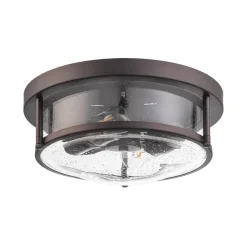 2-Light Seeded Glass Round Flush Mount Ceiling Light