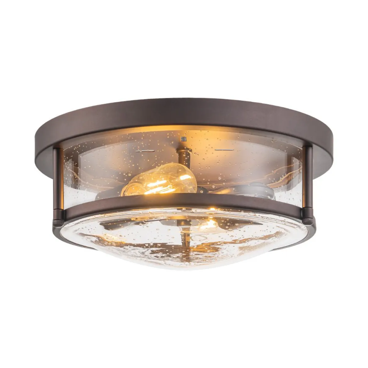 2-Light Seeded Glass Round Flush Mount Ceiling Light