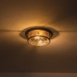 2-Light Seeded Glass Round Flush Mount Ceiling Light