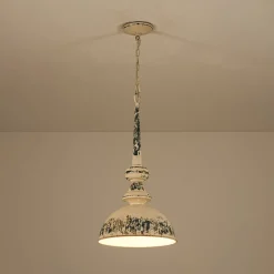 1-Light Shabby Chic Distressed Beige Metal Dome Pendant