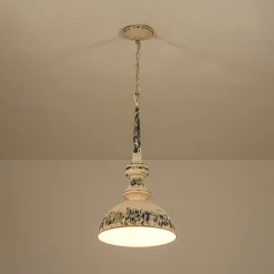 1-Light Shabby Chic Distressed Beige Metal Dome Pendant