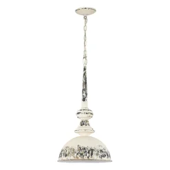 1-Light Shabby Chic Distressed Beige Metal Dome Pendant