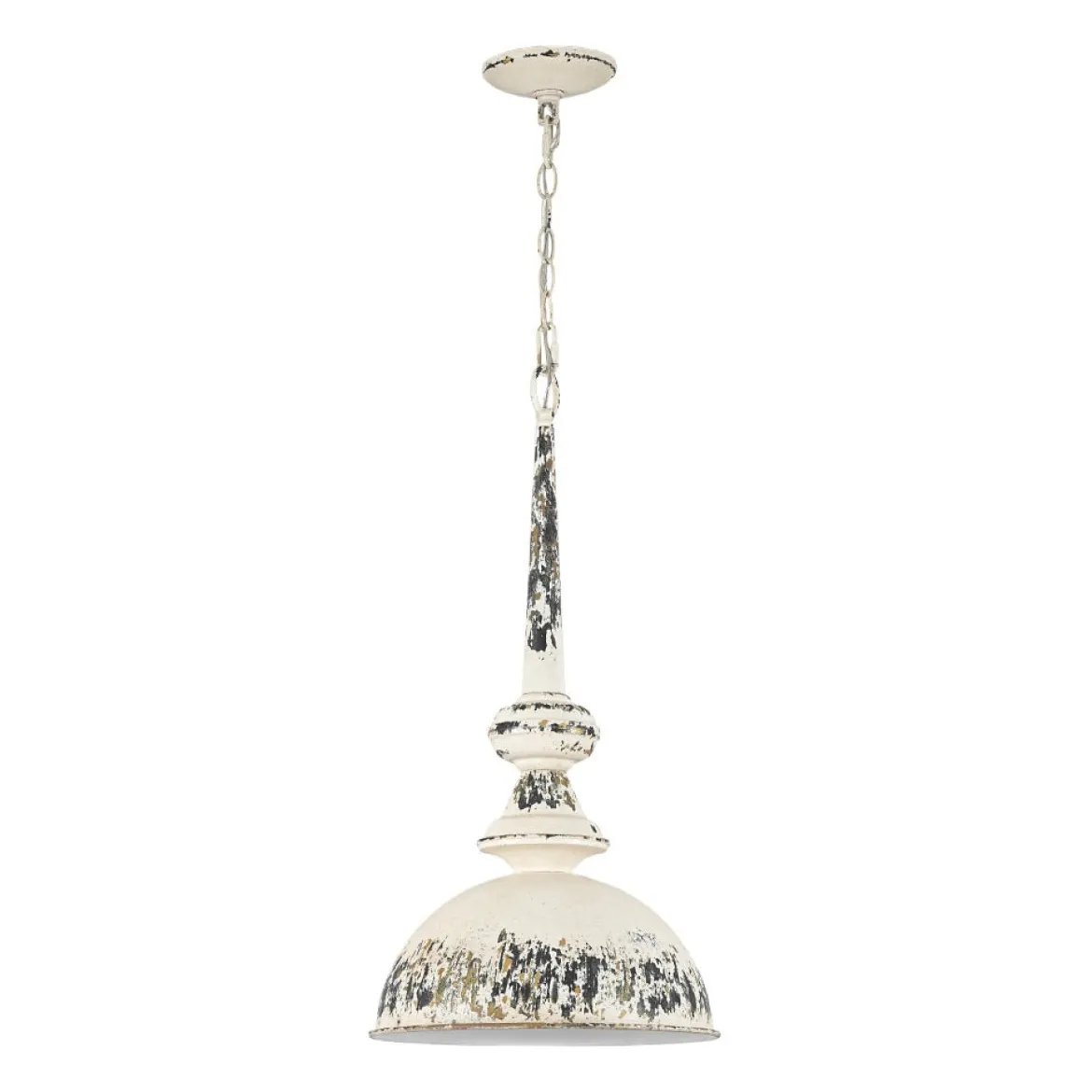 1-Light Shabby Chic Distressed Beige Metal Dome Pendant