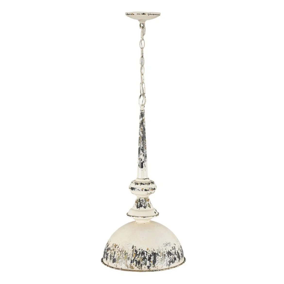 1-Light Shabby Chic Distressed Beige Metal Dome Pendant