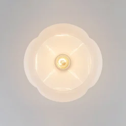 1-Light Shine Opal Glass Round Scalloped Pleated Semi Flush