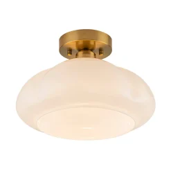 1-Light Shine Opal Glass Round Scalloped Pleated Semi Flush